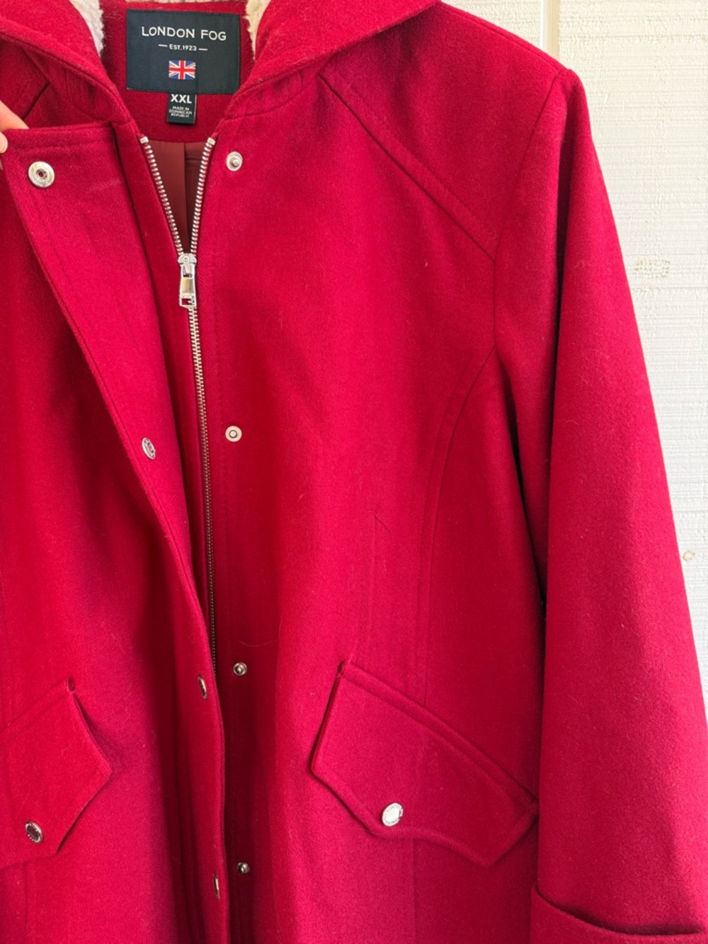 London Fog Women's Red Sherpa Lined Hood Wool Blend Coat Size XXL - Picture 5 of 6